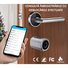 Butuc incuietoare smart Amiko Negru cu Bluetooth, amprente digitale, carduri RFID & chei mecanice